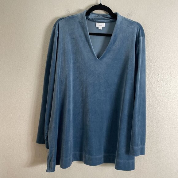 Pure Jill Womens Plus 2X Dusty Blue V Neck Long Sleeve Velour Velvet Tunic Top - Picture 9 of 12